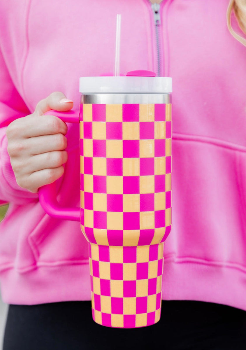 Hot Pink Checkered 40oz Stainless Tumbler – Magnolia Trading Post