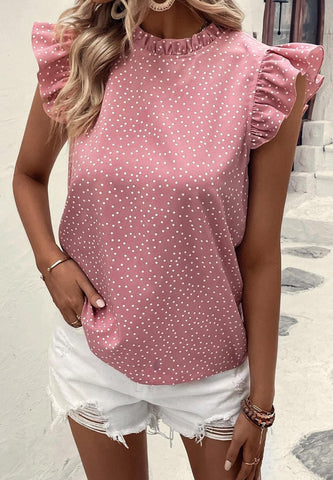 Blush Dotted Ruffle Sleeve Top