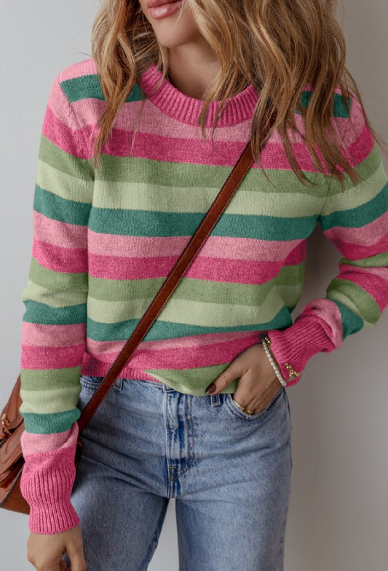 Gretchen Green Pink Stripe Sweater