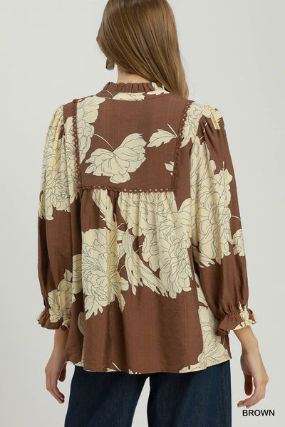 UMGEE Hampton Leaf Print Top Brown