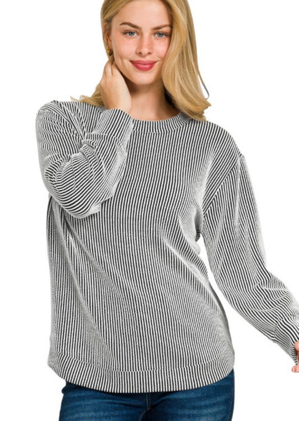 Presley Ribbed Long Sleeve Top Black Stripe
