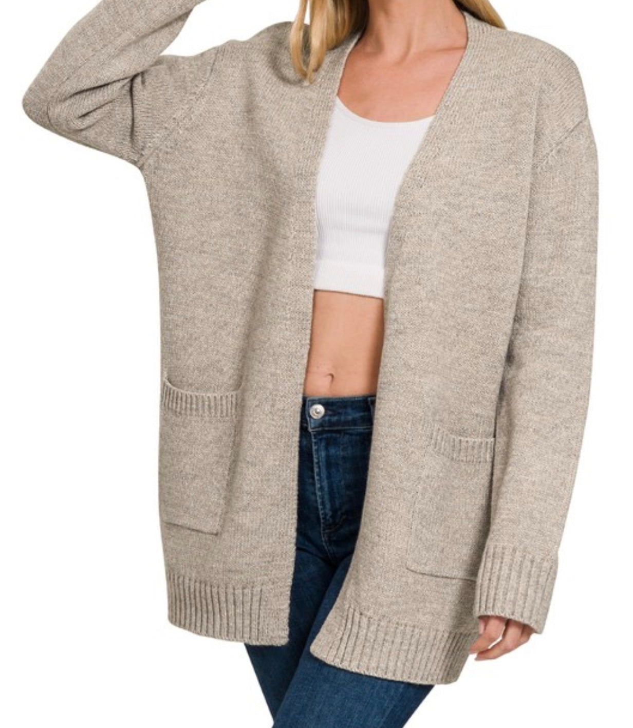 Cozy Knit Pocket Cardigan Heather Beige