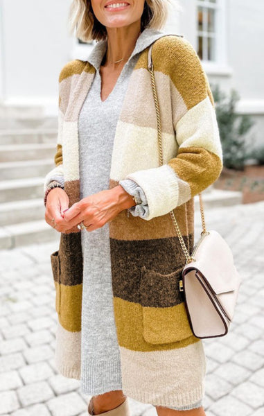 Harvest Spice Color Block Pocket Cardigan