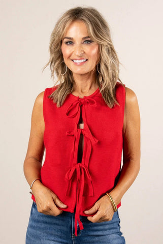Tie Front Sweater Vest Ruby Red
