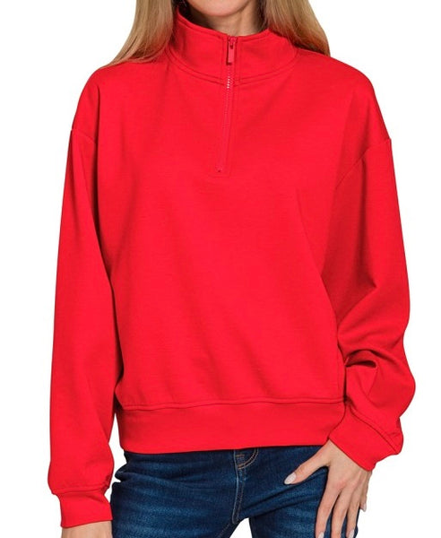 Scuba Half Zip Pullover Sweatshirt Ruby