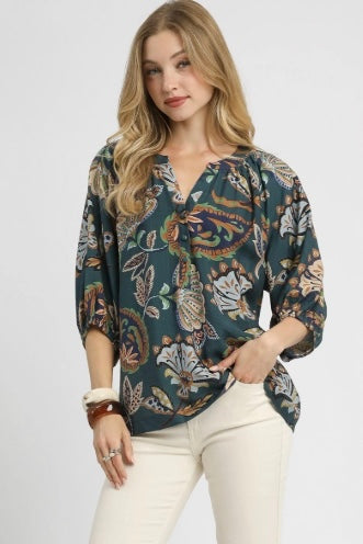 UMGEE Boho Paisley Top Teal Mix