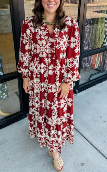UMGEE Cameron Border Print Maxi Dress Brick