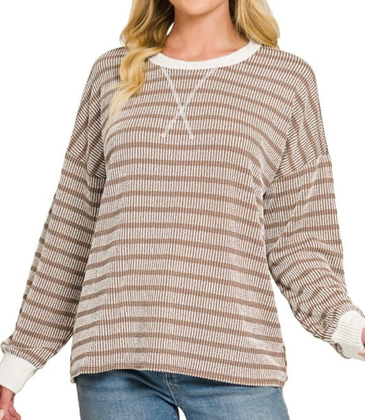 Two Tone Stripe Top Mocha