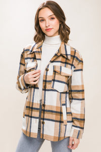 Plaid Button Down Shacket Camel