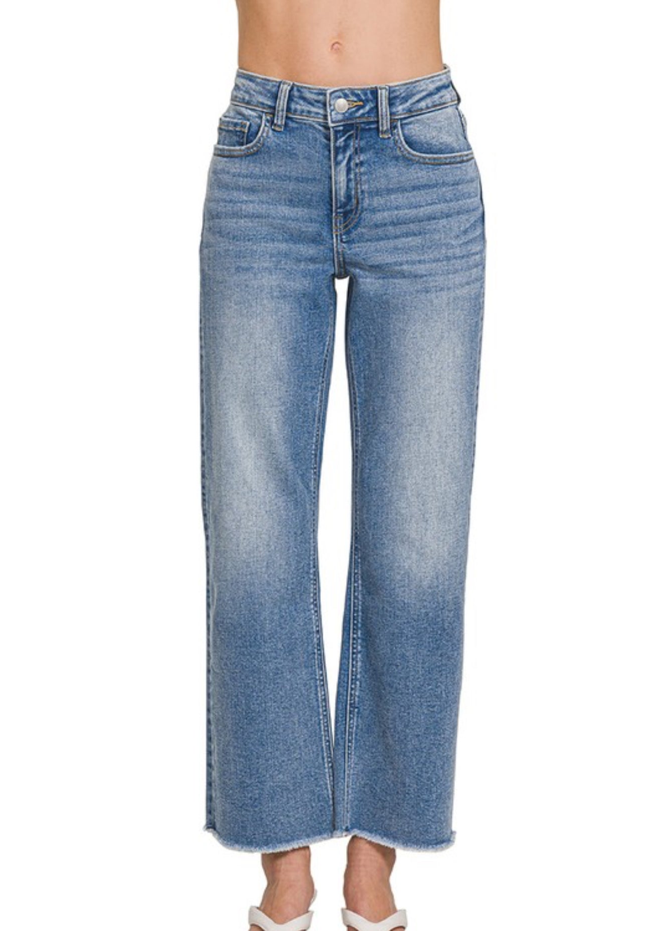 Zenana Lanie Straight Leg Mid Wash Jean