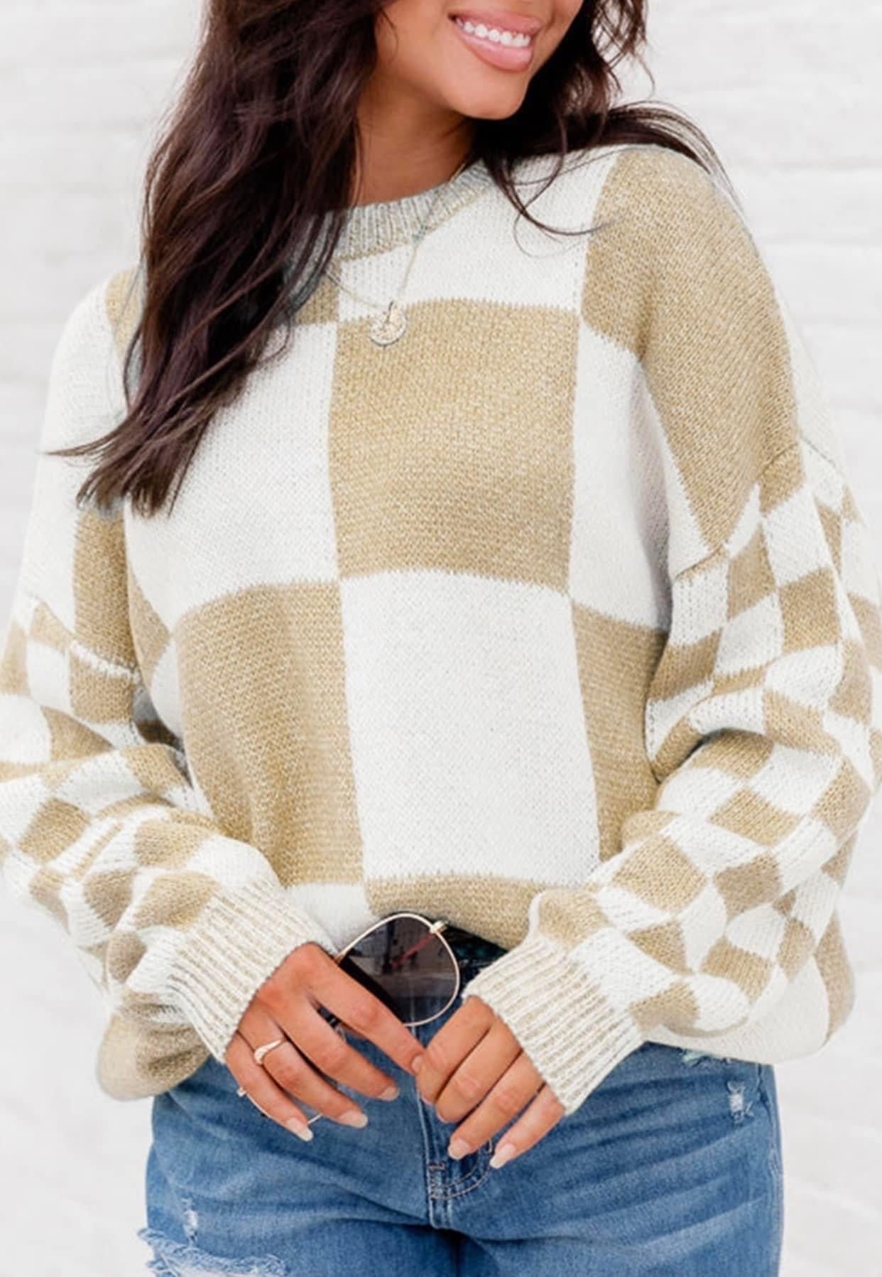 Khaki Checkered Sweater