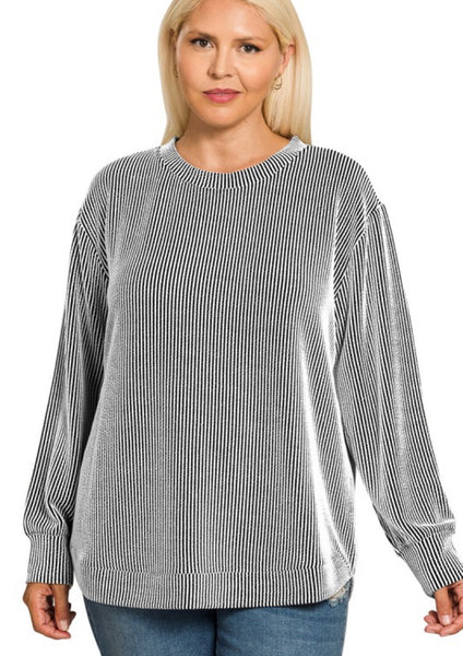 Presley Ribbed Long Sleeve Top Black Stripe
