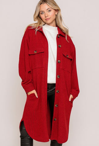 Dark Red Cozy Waffle Long Shacket