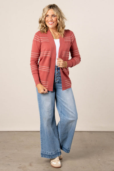 Stitch Stripe Cardigan Marsala