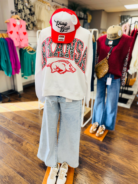 Pressbox Arkansas Leopard Over Logo Oversized Fleece Sweatshirt