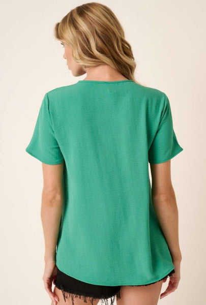 Woven Airflow V Neck Top Paris Green