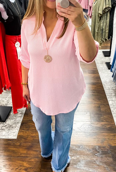 Ribbed Collar Top Blush