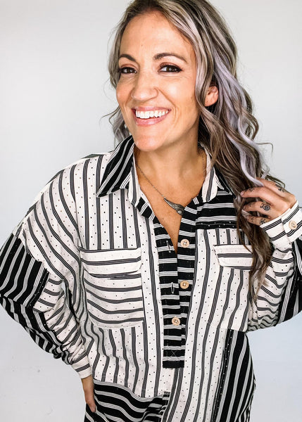 UMGEE Black & White Textured Button Down