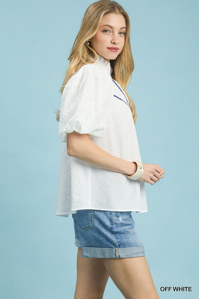 UMGEE Puff Sleeve Eyelet Top Off White