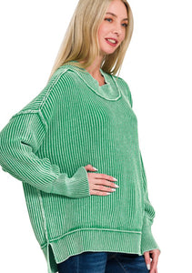 Washed Oversized Ribbed Sweater Green