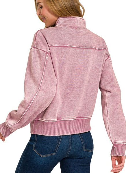 Acid Wash Sweatshirt Pullover Rose