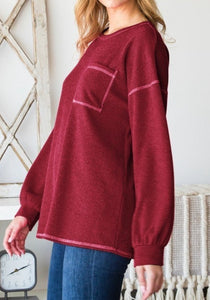 Burgundy French Terry Casual Top
