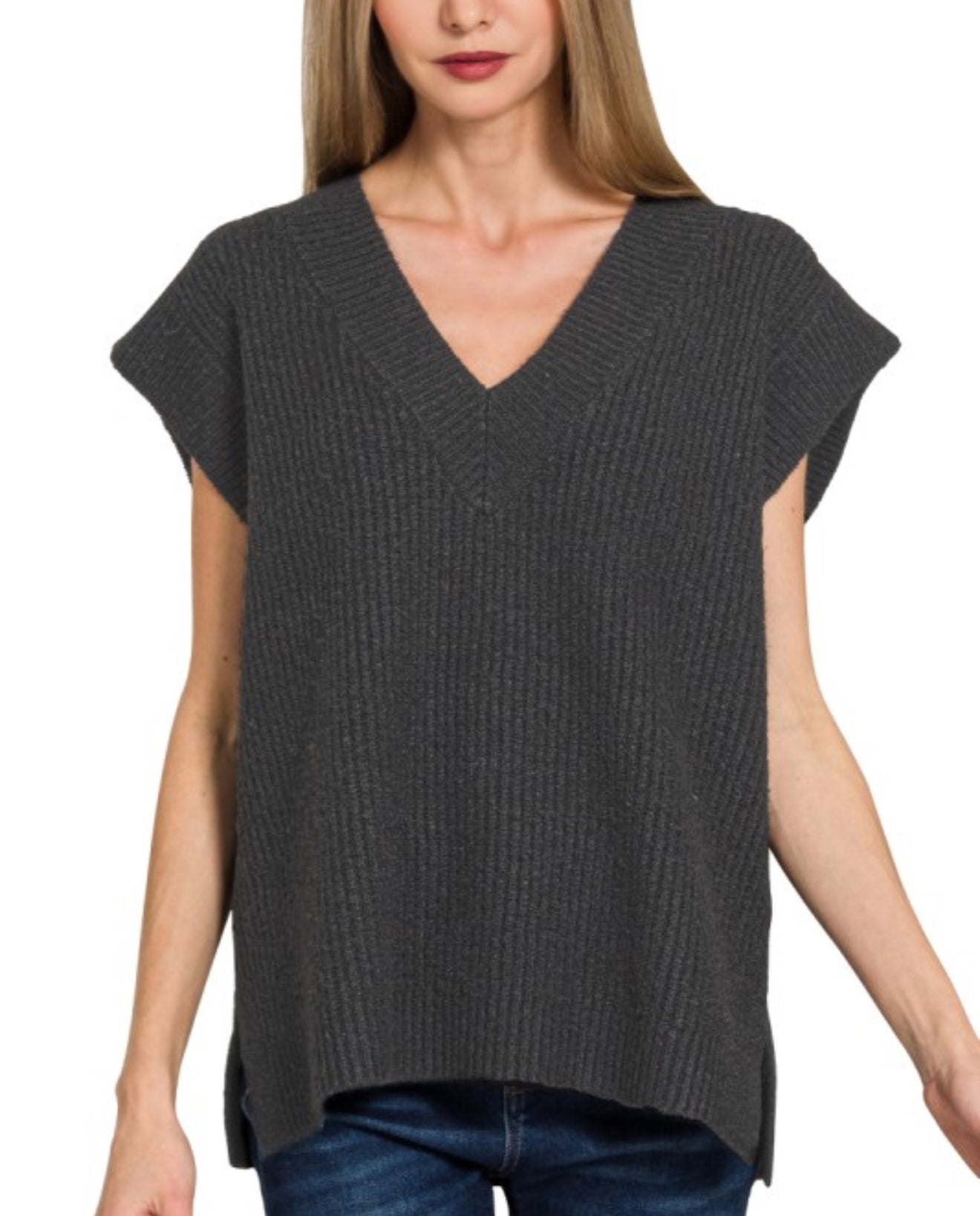 V Neck Boxy Sweater Vest Black