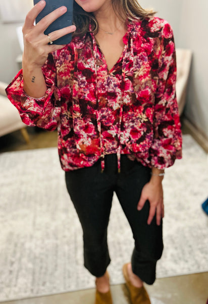 Bloom Floral Ruffle V Neck Top