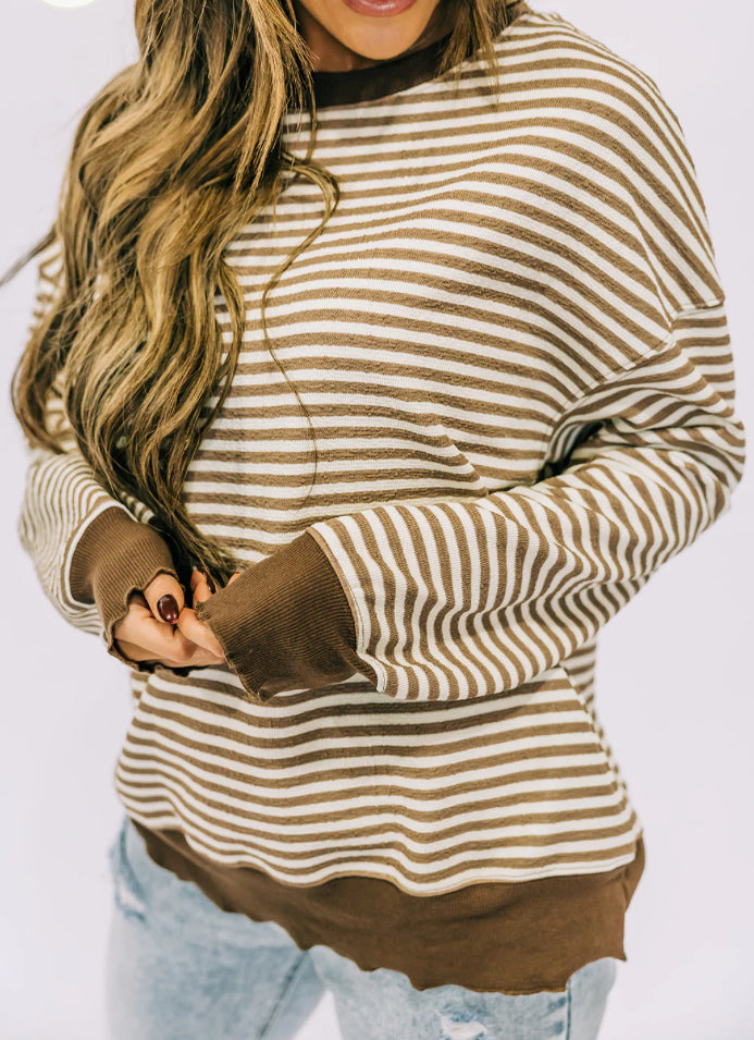 Mocha Stripe Cozy Knit Top
