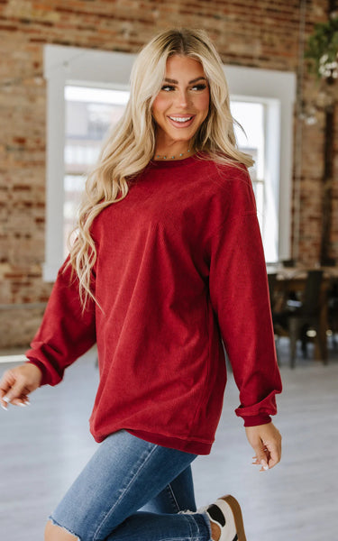 Andy Corded Pullover Dark Red