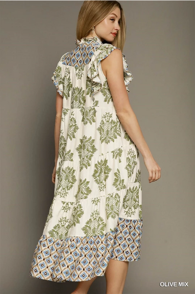 UMGEE Garden Party Midi Dress Green Mix