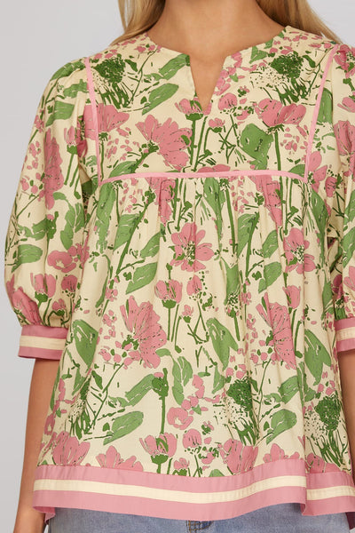Pink & Green Floral Mix Top