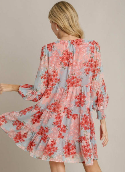 UMGEE Metallic Floral A Line Dress Blue Mix