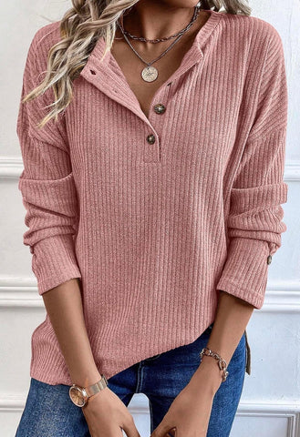 Button Textured Sweater Top Mauve