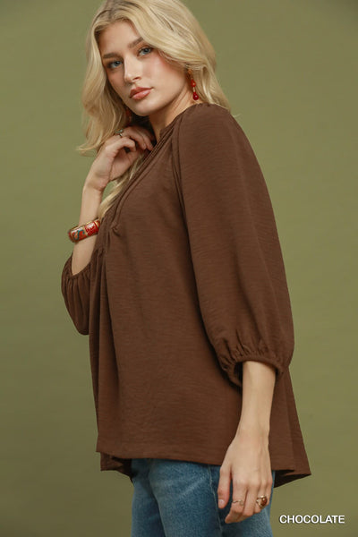 UMGEE Lace Trim Top Chocolate
