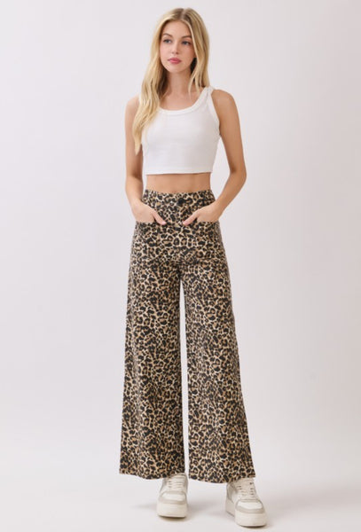 Leopard Twill Wide Leg Pant