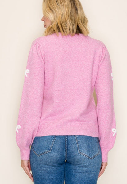 Pink Bow Accent Soft Sweater