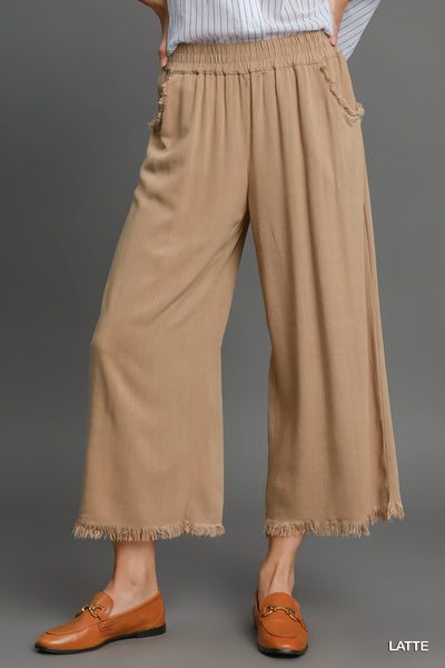 UMGEE Frayed Hem Wide Leg Pant Latte