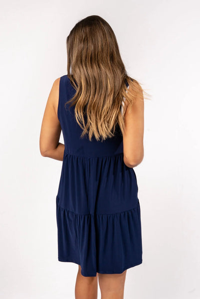 Solid Tank Ruffle Tiered Dress Navy