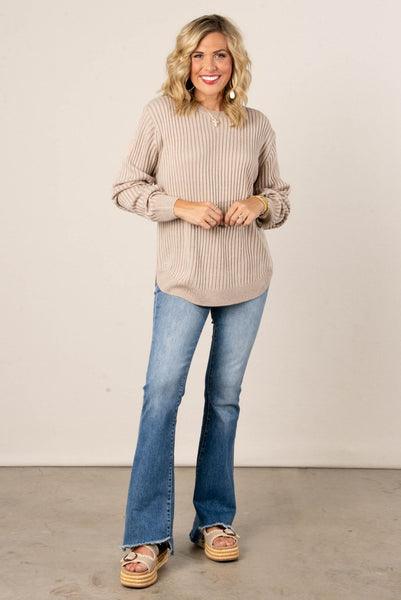 Curved Hem Two Tone Sweater Mocha