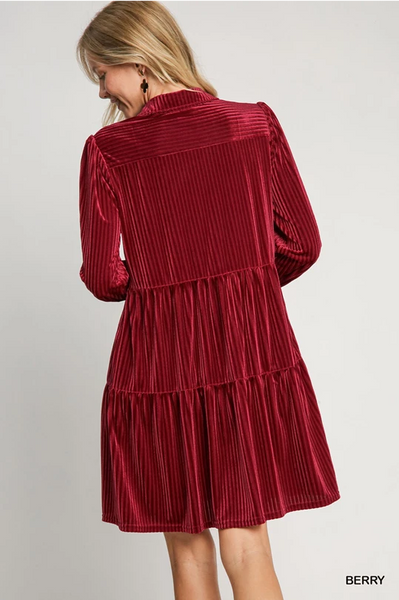 UMGEE Velvet Textured Collared Dress Berry