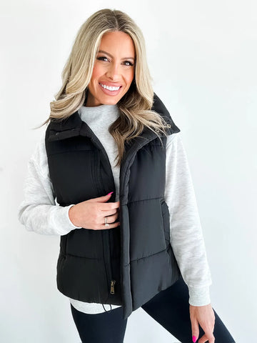 Solid Zip Up Puffer Vest Black