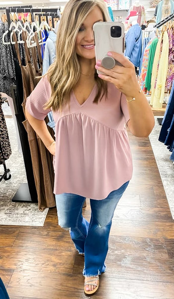 Airflow V Neck Babydoll Top Rose