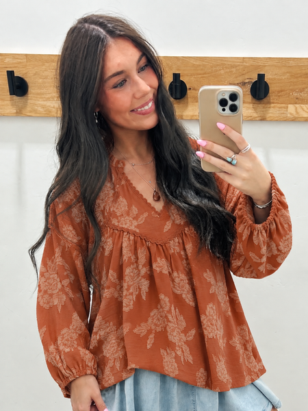 UMGEE Floral Textured Top Terracotta