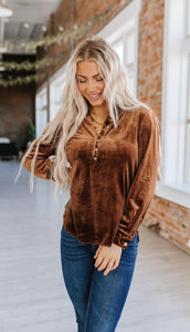 Mocha Velvet Button Top