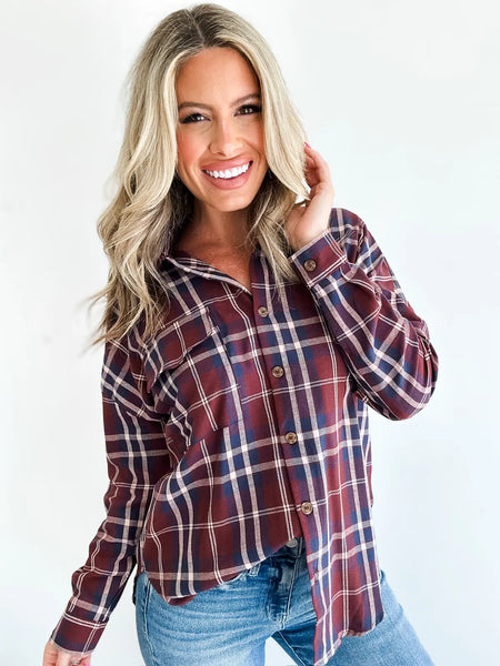 Flannel Plaid Button Down Wine