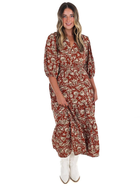 Cinnamon Taupe Floral Maxi Dress