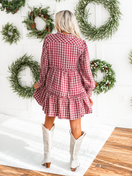 UMGEE Merlot Plaid Ruffle Dress