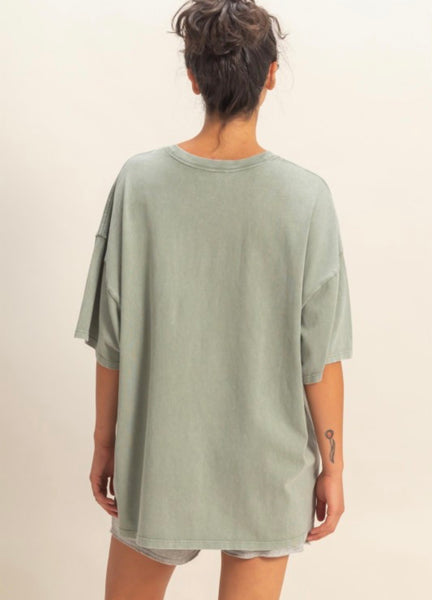 Oversized Mineral Wash Tee Sage