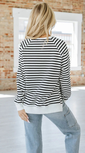 Gracie Striped Raglan Side Slit Sweatshirt Top